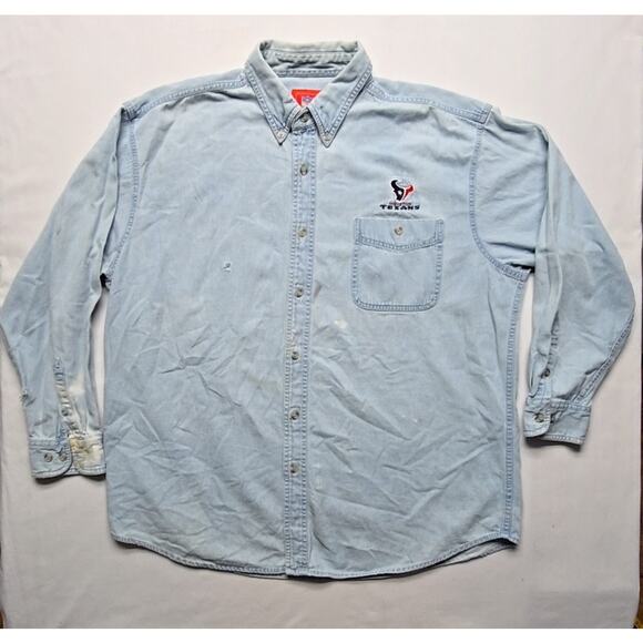 Vintage Texans Denim Shirt NFL Houston XL Light Wash Long Sleeve Button Up - Picture 1 of 10